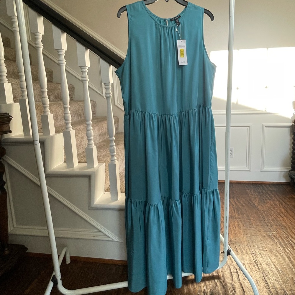NWT-Eileen Fisher Silk Teal Sleeveless Maxi Dress